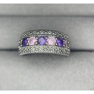 Sterling Silver Pink Purple Clear Stones Ring SIZE 9 925